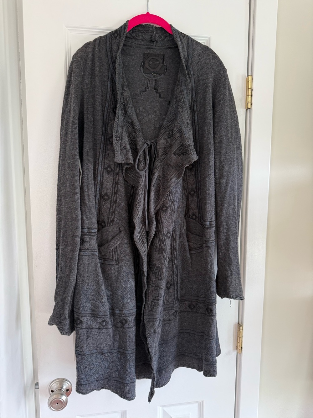 Johnny Was BIYA Charcoal Gray embroidered Open-Front Women's Cardigan